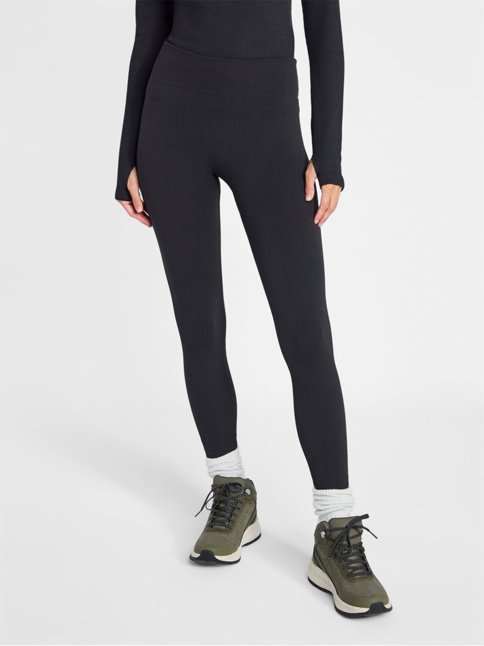 NWT Leggings Seamless Base Layer Ribbed Black Sz M